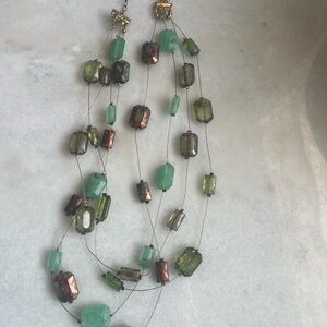 Elegant Multi-Strand Green and Brown Beaded Necklace